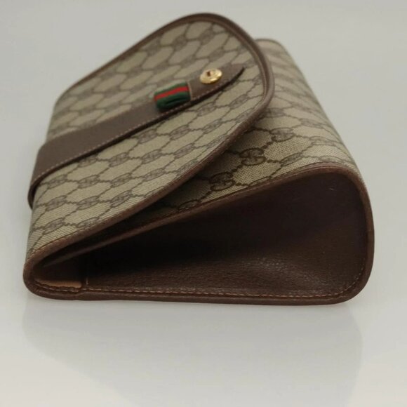 GUCCI GG Supreme Web Sherry Line Clutch Bag PVC Beige - Picture 4 of 16